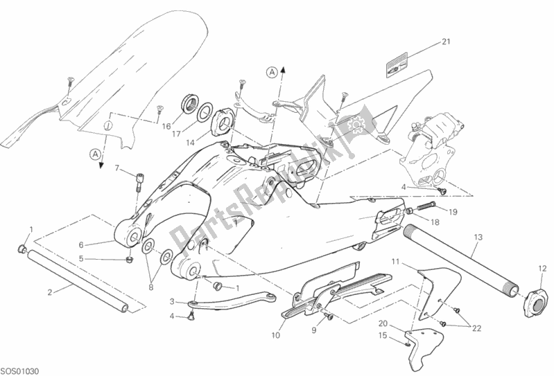 All parts for the Swing Arm of the Ducati Multistrada 1260 Enduro Thailand 2020